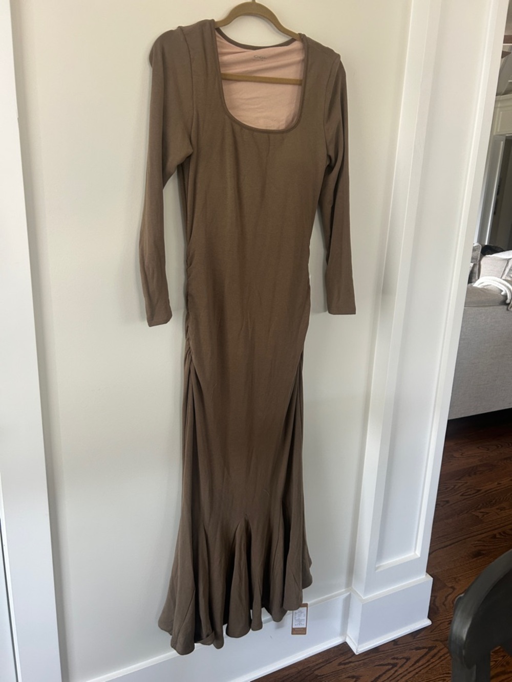 OGL Brown Long Sleeve Scoop-Neck Maxi Dress
